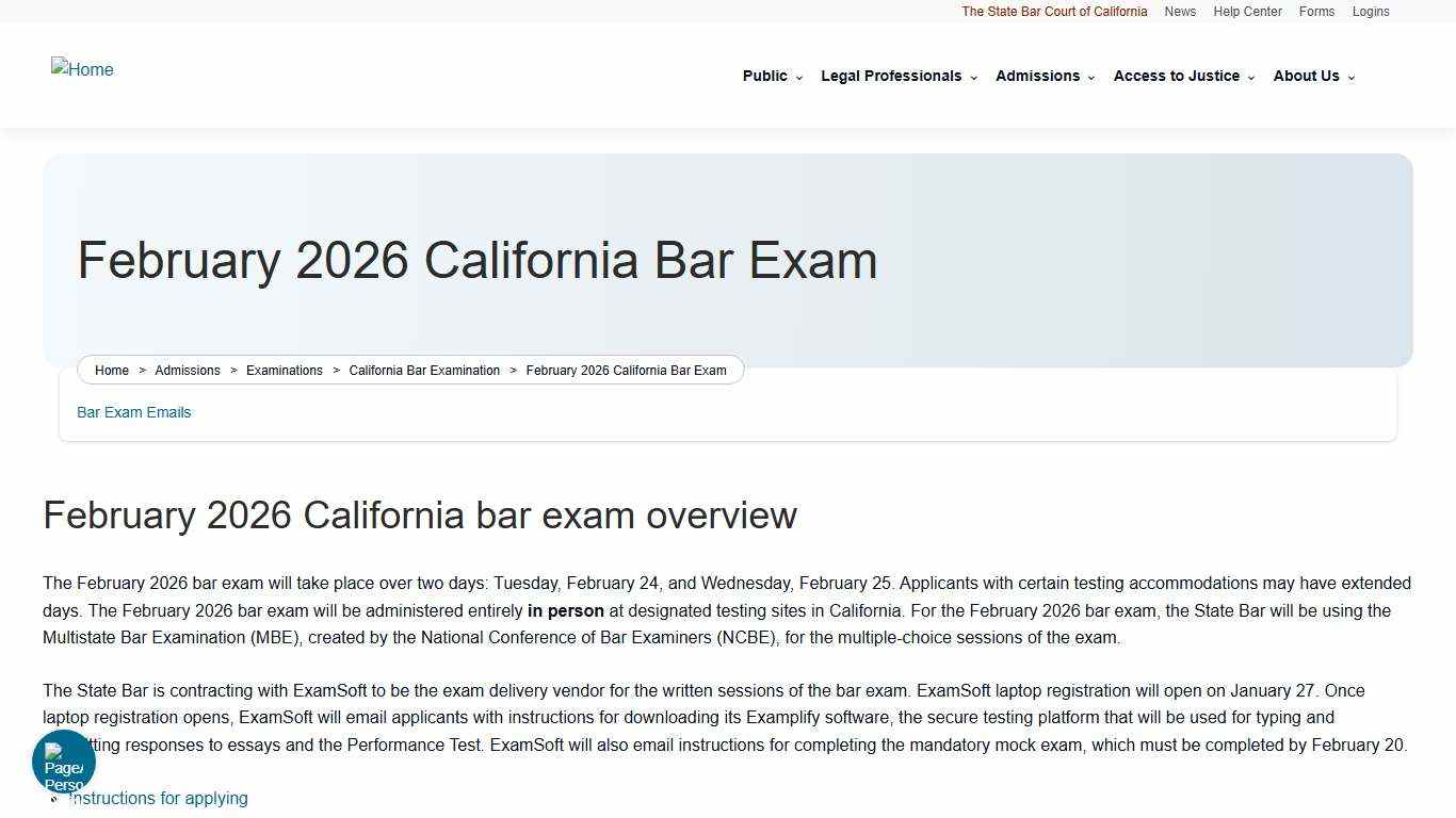 February 2026 California Bar Exam | The State Bar of California